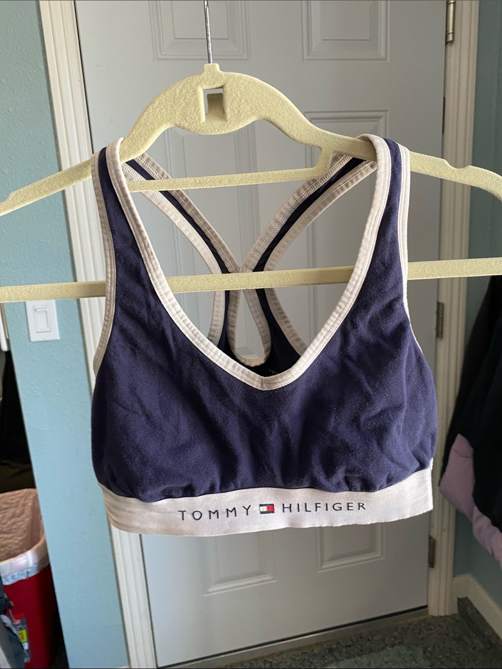 Tommy Hilfiger Navy and White Racerback Sports Bralette
